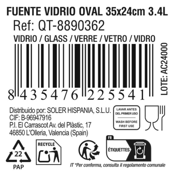 Ofenschüssel Quttin   Durchsichtig Glas Oval 3,4 L 35,1 x 24,1 x 6,5 cm (6 Stück) – Bild 3
