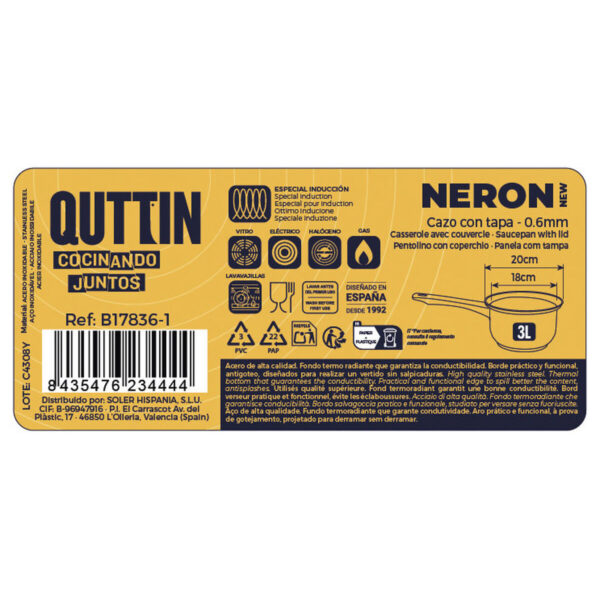 Topf mit Deckel Quttin New Neron Stahl 35 x 19,5 x 10,5 cm (8 Stück) – Bild 3