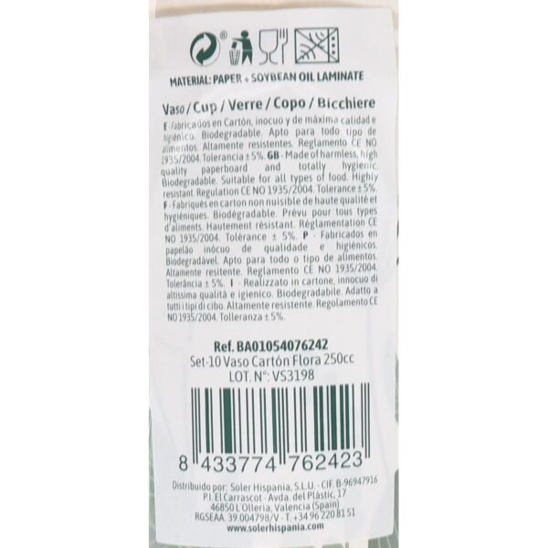 Gläserset Algon Einwegartikel Pappe blumig 10 Stücke 250 ml (24 Stück) – Bild 3