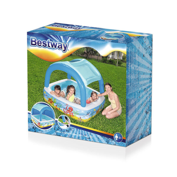 Bestway Aufblasbarer Kinderpool Abnehmbares Dach 140x140x114 cm +2 Jahre Garten 52192 – Bild 2