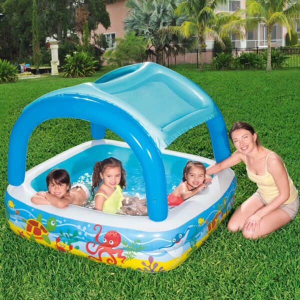 Bestway Aufblasbarer Kinderpool Abnehmbares Dach 140x140x114 cm +2 Jahre Garten 52192 – Bild 7