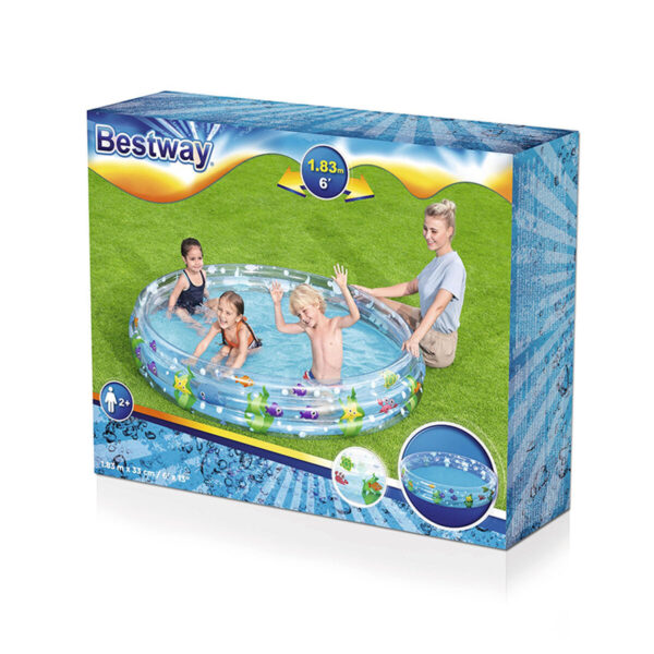 Bestway Kinder Aufblasbarer Pool 3 Ringe Transparent Meeresleben 183x33 cm +2 Jahre Garten 51005 – Bild 2