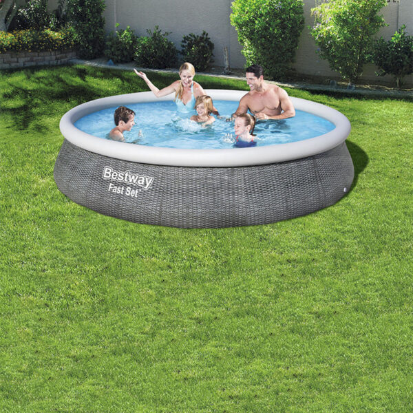 Bestway aufblasbares Pool für Erwachsene Rattanring mit Filter 396x84 cm Garten 57376 – Bild 6