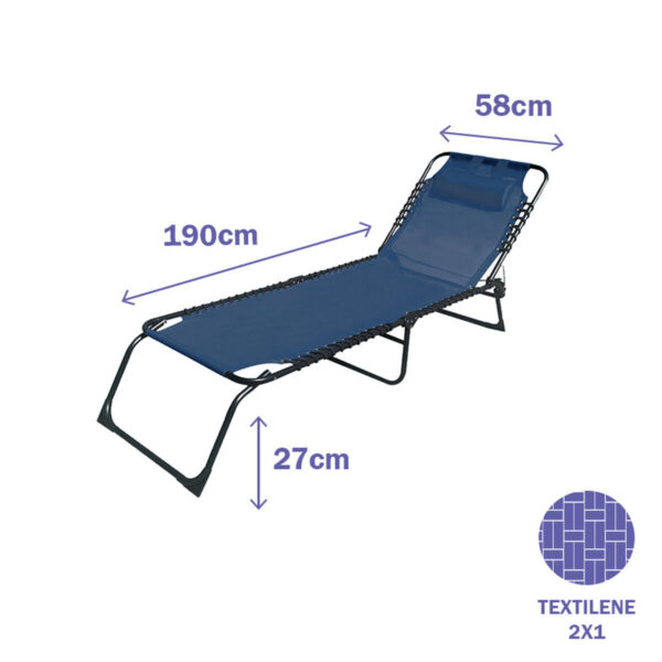 Marbueno Klappbarer Stahl Liegestuhl mit Kissen Garten und Pool 190X58X27 cm Blau 10003 – Bild 2