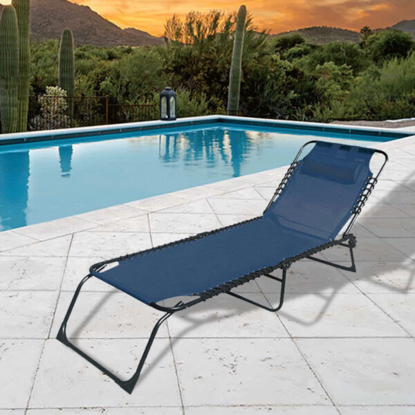 Marbueno Klappbarer Stahl Liegestuhl mit Kissen Garten und Pool 190X58X27 cm Blau 10003 – Bild 3