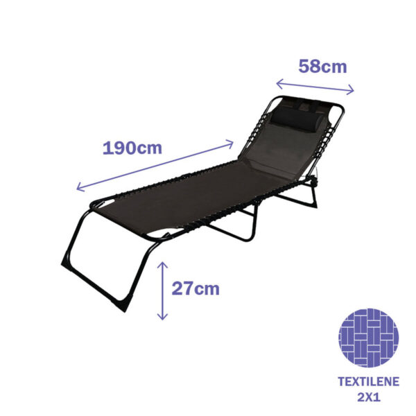 Marbueno Klappbarer Stahl Liegestuhl Mit Kissen Garten und Pool 190X58X27 cm Schwarz 10004 – Bild 2