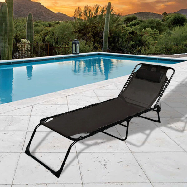 Marbueno Klappbarer Stahl Liegestuhl Mit Kissen Garten und Pool 190X58X27 cm Schwarz 10004 – Bild 3