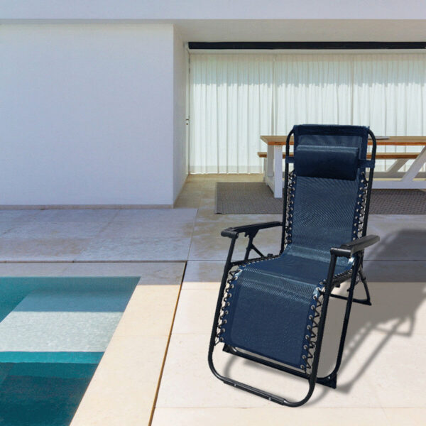 Marbueno Klappbarer Stahl Liegestuhl mit Kissen Garten und Pool 90X66X108 cm Schwerkraft Null Dunkelblau 10011 – Bild 3