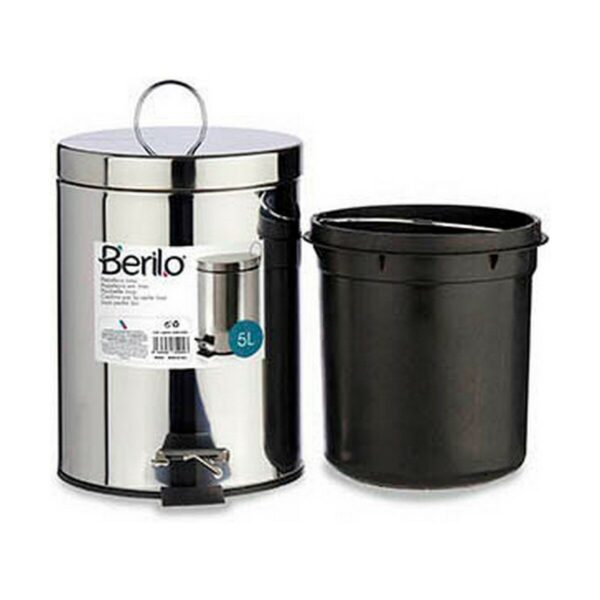 Papierkorb mit Pedal Berilo B0010 5L Silberfarben Edelstahl Kunststoff 5 L (4 Stück) – Bild 3