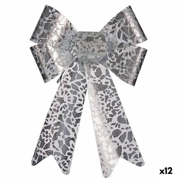 Schleife Krist+ HJ1-12011 Silberfarben PVC gedruckt 16 x 24 x 4 cm Weihnachtsschmuck (12 Stück)