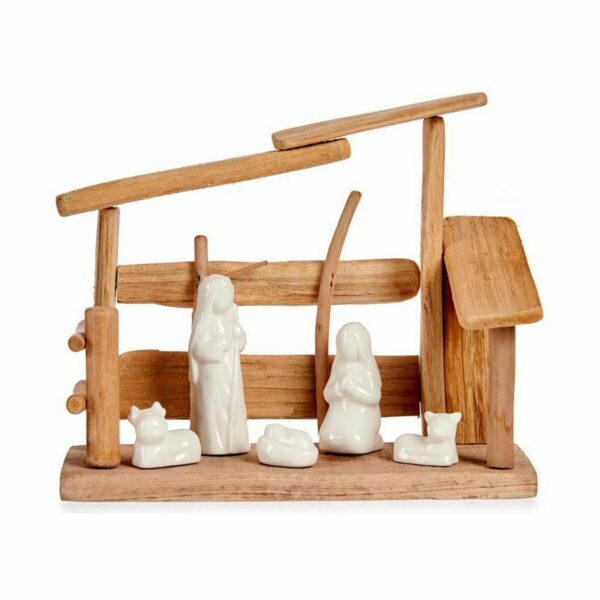 Weihnachtskrippe Weiß natürlich Holz aus Keramik 10 x 21 x 25 cm (2 Stück) – Bild 2