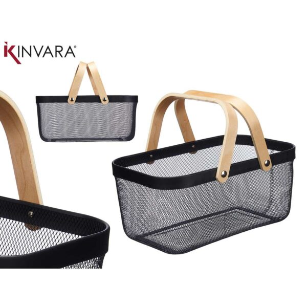Mehrzweckkorb Kinvara 1031 Schwarz Holz Metall 42,5 x 18 x 26,5 cm (6 Stück) – Bild 3
