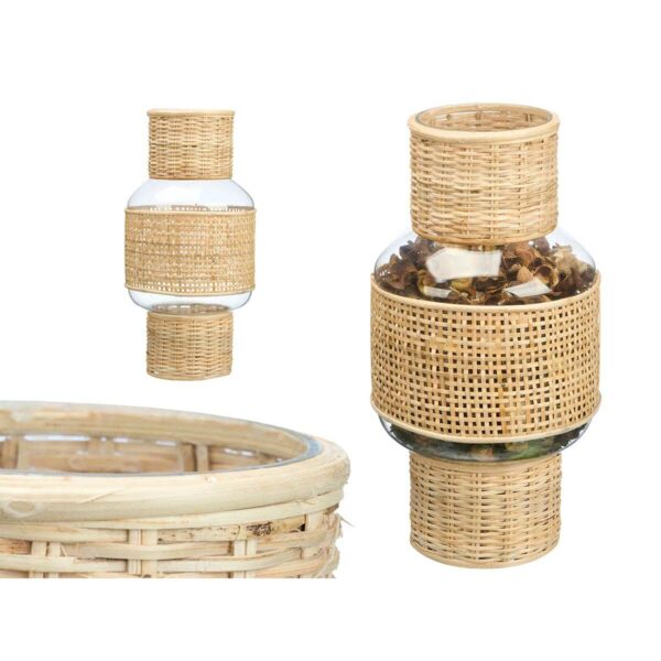 Kerzenschale SG-29652 Durchsichtig natürlich Glas Rattan 18 x 38 x 18 cm (4 Stück) – Bild 3