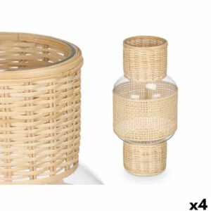 Kerzenschale SG-29652 Durchsichtig natürlich Glas Rattan 18 x 38 x 18 cm (4 Stück)