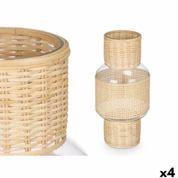 Kerzenschale SG-29652 Durchsichtig natürlich Glas Rattan 18 x 38 x 18 cm (4 Stück)