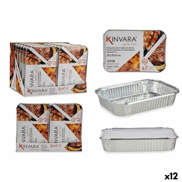 Lebensmittelschalen-Set Kinvara 82176 Silberfarben Aluminium 2,3 L 21 x 6 x 30,5 cm (12 Stück)