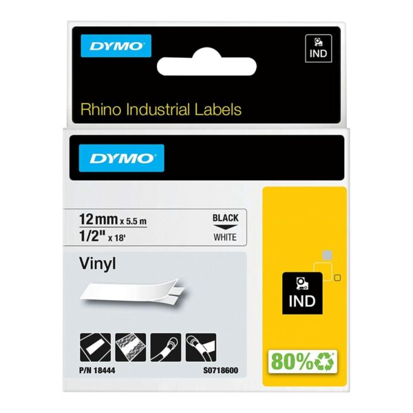 Laminiertes Klebeband zur Kennzeichnung von Maschinen Dymo 18444 Weiß Schwarz/Weiß 12 mm – Bild 2