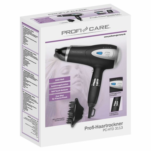 Föhn ProfiCare PC-HTD 3113 CZARNA Schwarz 2200 W – Bild 2