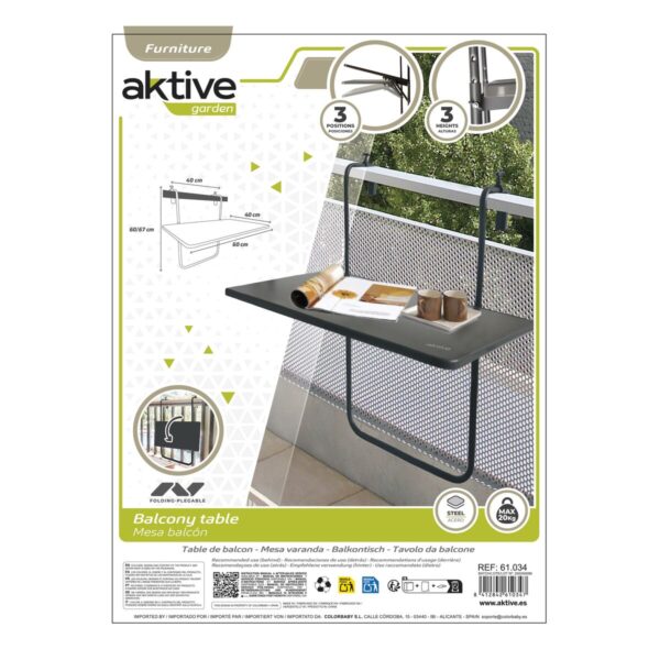 Table Klapptisch Aktive Zum Aufhängen auf dem Balkon Stahl 60 x 66,5 x 40 cm (4 Stück) – Bild 7