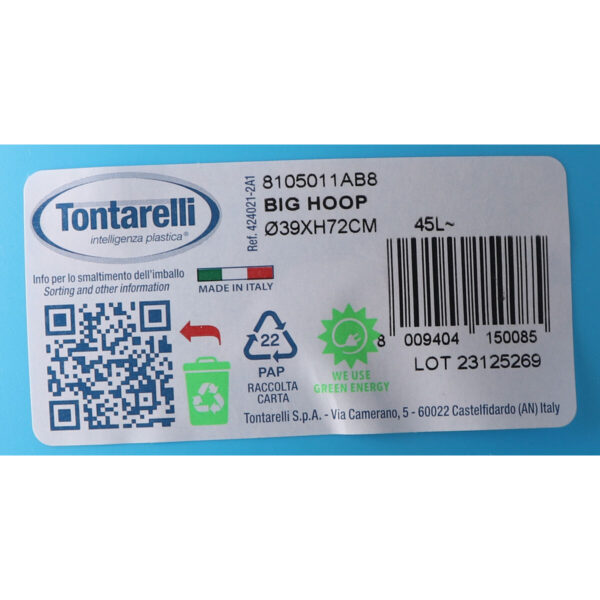 Abfalleimer Tontarelli Big hoop Blau Schwarz 50 L 39 x 39 x 72 cm (10 Stück) – Bild 3