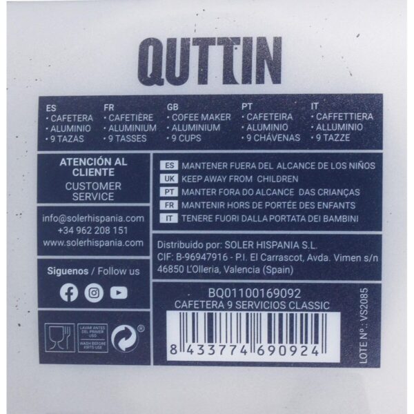Italienische Kaffeemaschine Quttin 9 Tassen (6 Stück) – Bild 3