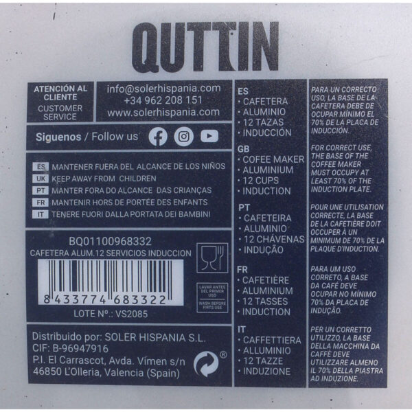 Italienische Kaffeemaschine Quttin Aluminium 12 Kopper (6 Stück) – Bild 3