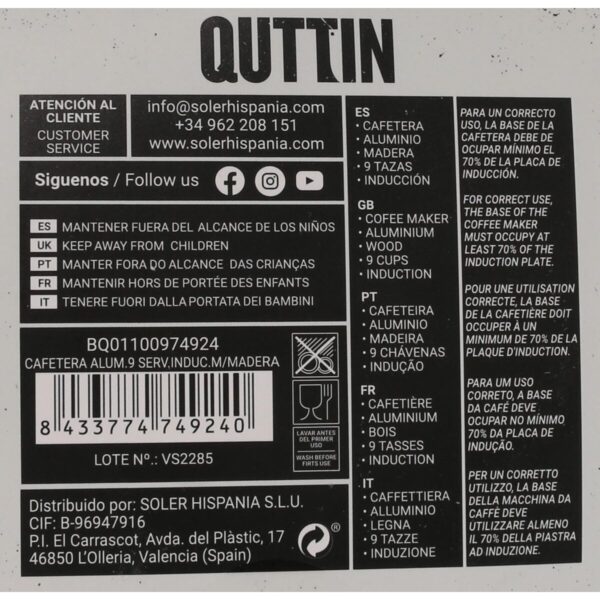 Italienische Kaffeemaschine Quttin Holz Aluminium 9 Tassen (6 Stück) – Bild 3