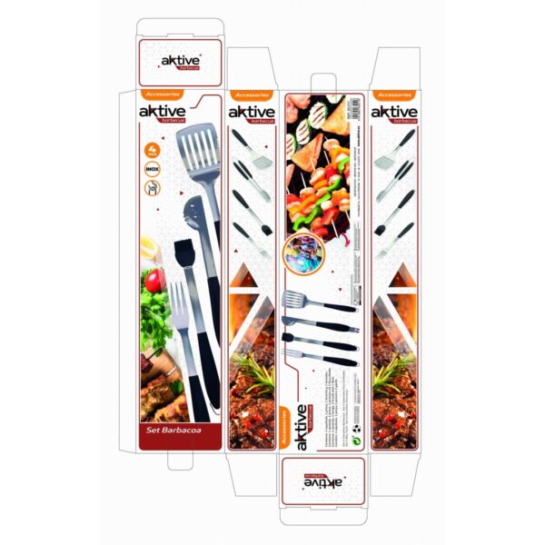 Grillwerkzeug-Set Aktive 4 Stücke Grill Edelstahl 10 x 42 x 4 cm (4 Stück) – Bild 8