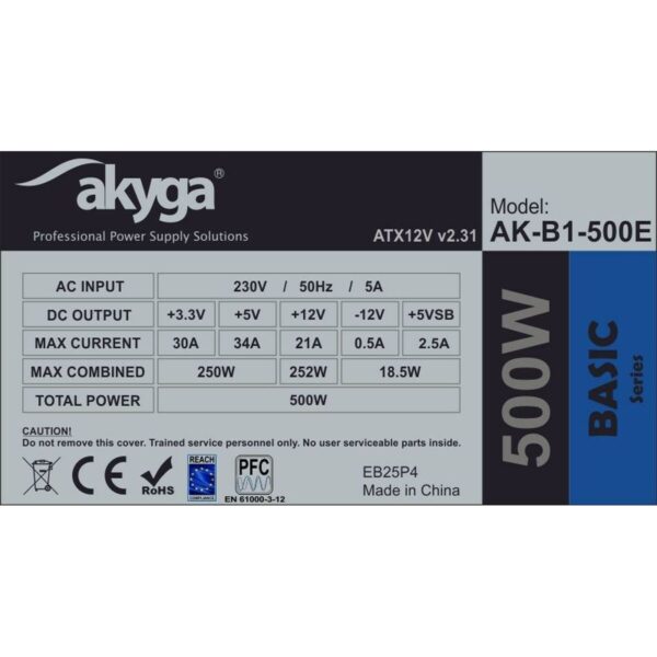Stromquelle Akyga AK-B1-500E 500 W RoHS CE REACH ATX – Bild 2