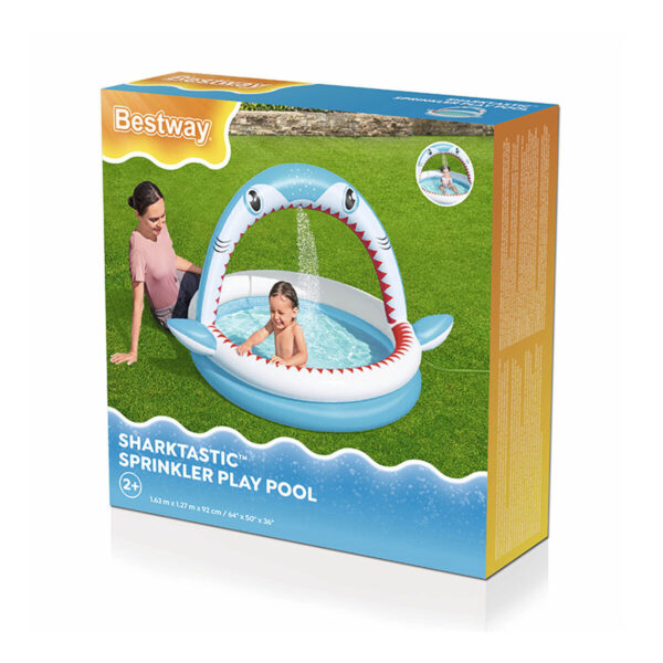 Bestway Aufblasbares Kinderbecken 2 Ringe Haifisch Sprinkler 163x127x92 cm +2 Jahre Garten 53157 – Bild 2