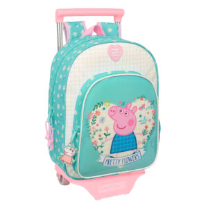 Schulrucksack mit Rädern Peppa Pig Pretty flowers Gelb Minze 26 x 11 x 67 cm 26 x 34 x 11 cm