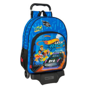Schulrucksack mit Rädern Hot Wheels Let’s race Blau Schwarz 33 x 42 x 14 cm