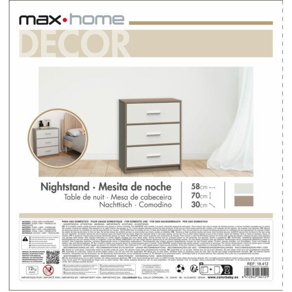 Nachttisch Max Home Weiß Grau 58 x 70 x 30 cm – Bild 7