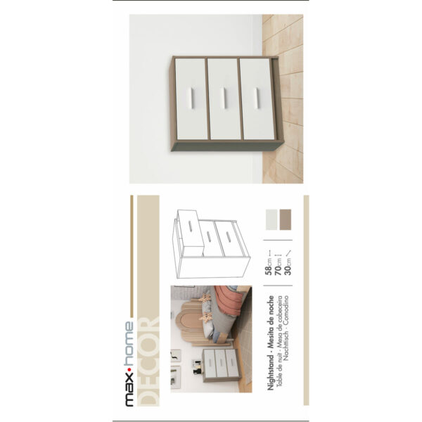 Nachttisch Max Home Weiß Grau 58 x 70 x 30 cm – Bild 8