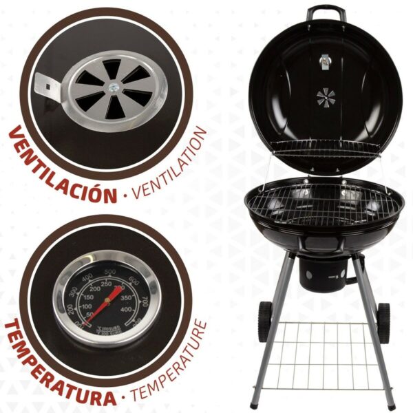 Holzkohlegrill mit Rädern Aktive Aluminium Emailliertes Metall Textilene 57 x 86 x 57 cm Schwarz – Bild 2