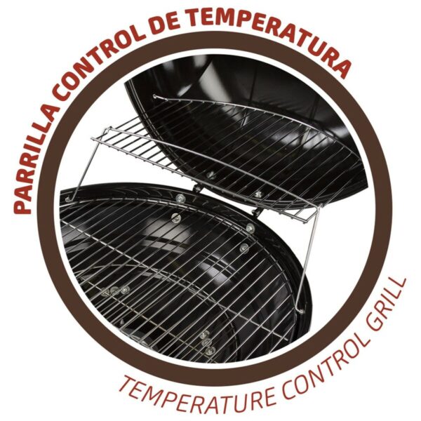Holzkohlegrill mit Rädern Aktive Aluminium Emailliertes Metall Textilene 57 x 86 x 57 cm Schwarz – Bild 3