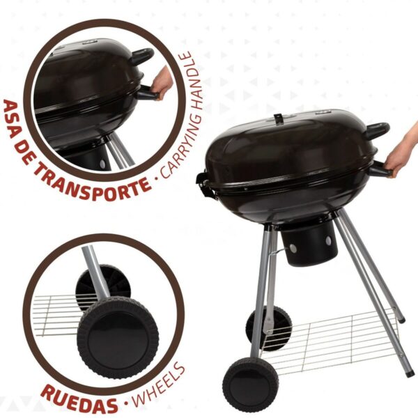 Holzkohlegrill mit Rädern Aktive Aluminium Emailliertes Metall Textilene 57 x 86 x 57 cm Schwarz – Bild 5