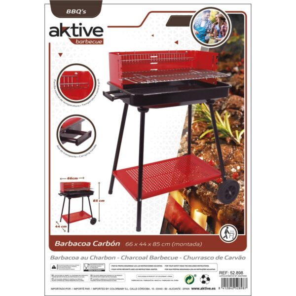 Holzkohlegrill mit Rädern Aktive Stahl Kunststoff Emailliertes Metall 66 x 85 x 44 cm Rot – Bild 6