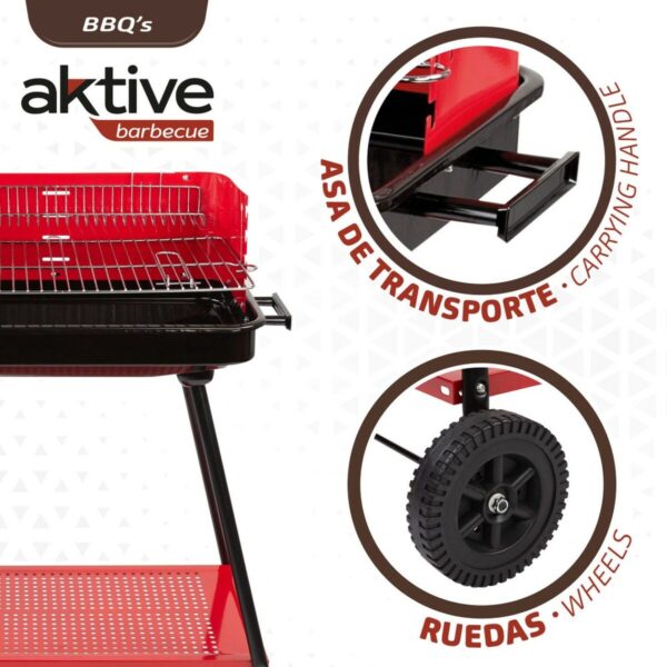 Holzkohlegrill mit Rädern Aktive Stahl Kunststoff Emailliertes Metall 66 x 85 x 44 cm Rot – Bild 2