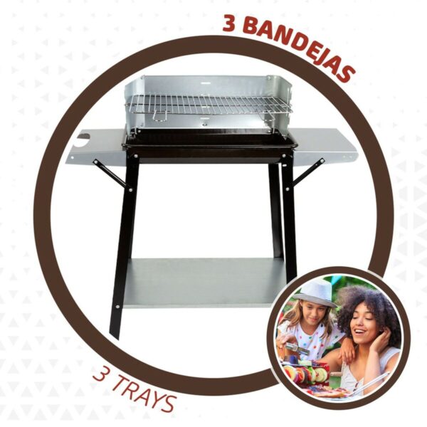 Holzkohlegrill mit Rädern Aktive Emailliertes Metall 90 x 85 x 32 cm Schwarz – Bild 4