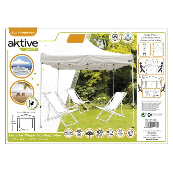 Gartenlaube Aktive Biegsam Einstellbare Höhe Stahl Polyester 420D Oxford Weiß 300 x 320 x 300 cm – Bild 3