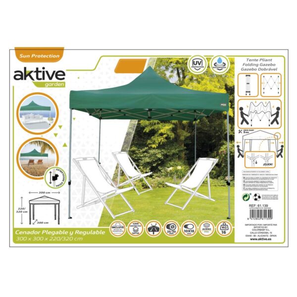 Gartenlaube Aktive Biegsam Einstellbare Höhe Stahl Polyester 420D Oxford grün 300 x 320 x 300 cm – Bild 3