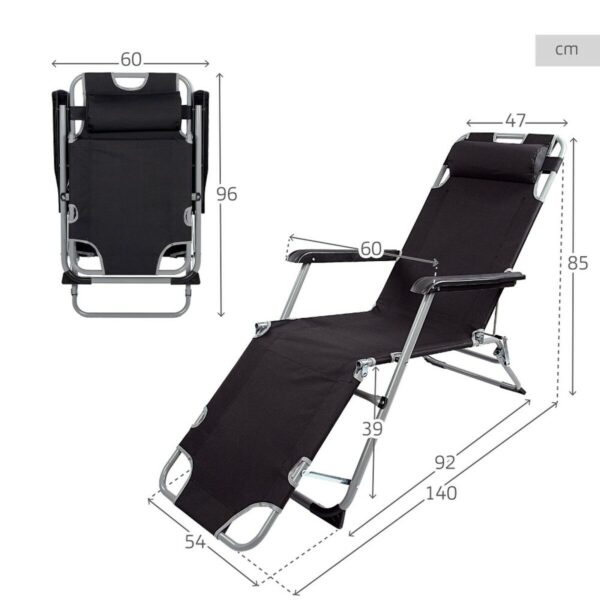 Liegestuhl Aktive Schwarz 177 x 34 x 47 cm – Bild 7