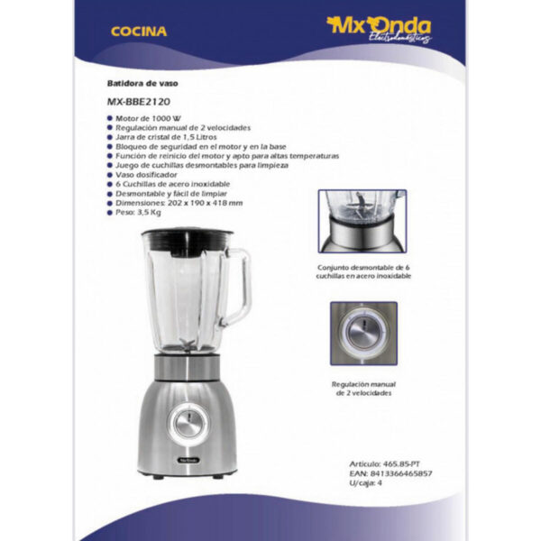 Standmixer Mx Onda MXBBE2120 Stahl 1000 W – Bild 2