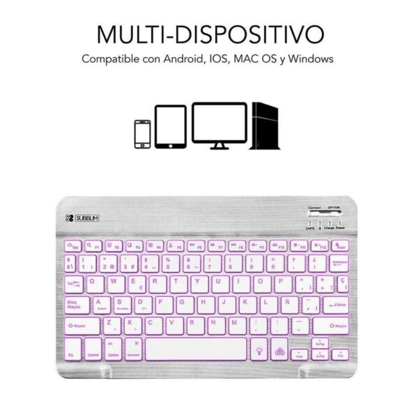Bluetooth-Tastatur Subblim SUB-KBT-SMBL30 Bunt Silberfarben Qwerty Spanisch QWERTY – Bild 3