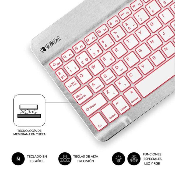 Bluetooth-Tastatur Subblim SUB-KBT-SMBL30 Bunt Silberfarben Qwerty Spanisch QWERTY – Bild 5
