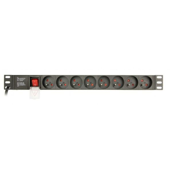 Schuko 19" 8 Steckerleiste mit An/Aus Schalter GEMBIRD EG-PDU-014-FC14 (3 m) – Bild 2