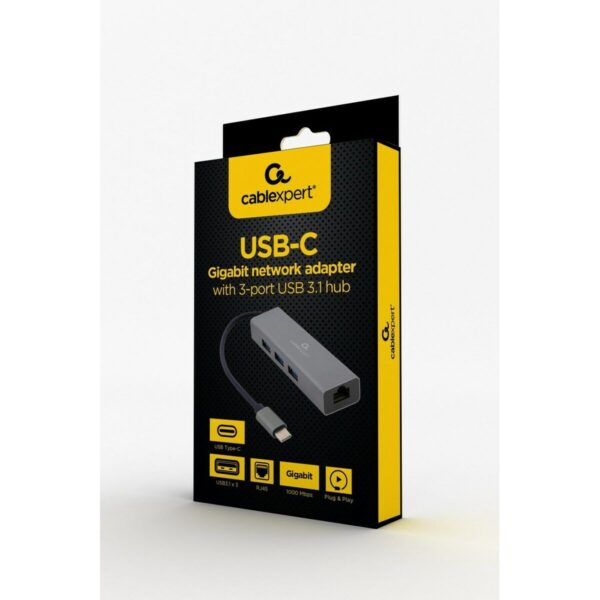 4-Port USB-C Hub GEMBIRD A-CMU3-LAN-01 Weiß Grau – Bild 2