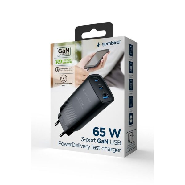 Wandladegerät GEMBIRD TA-UC-PDQC65-01-BK Schwarz 65 W (1 Stück) – Bild 5