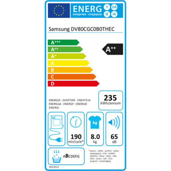 Kondensationstrockner Samsung DV80CGC0B0THEC 60 cm 8 kg Weiß – Bild 2